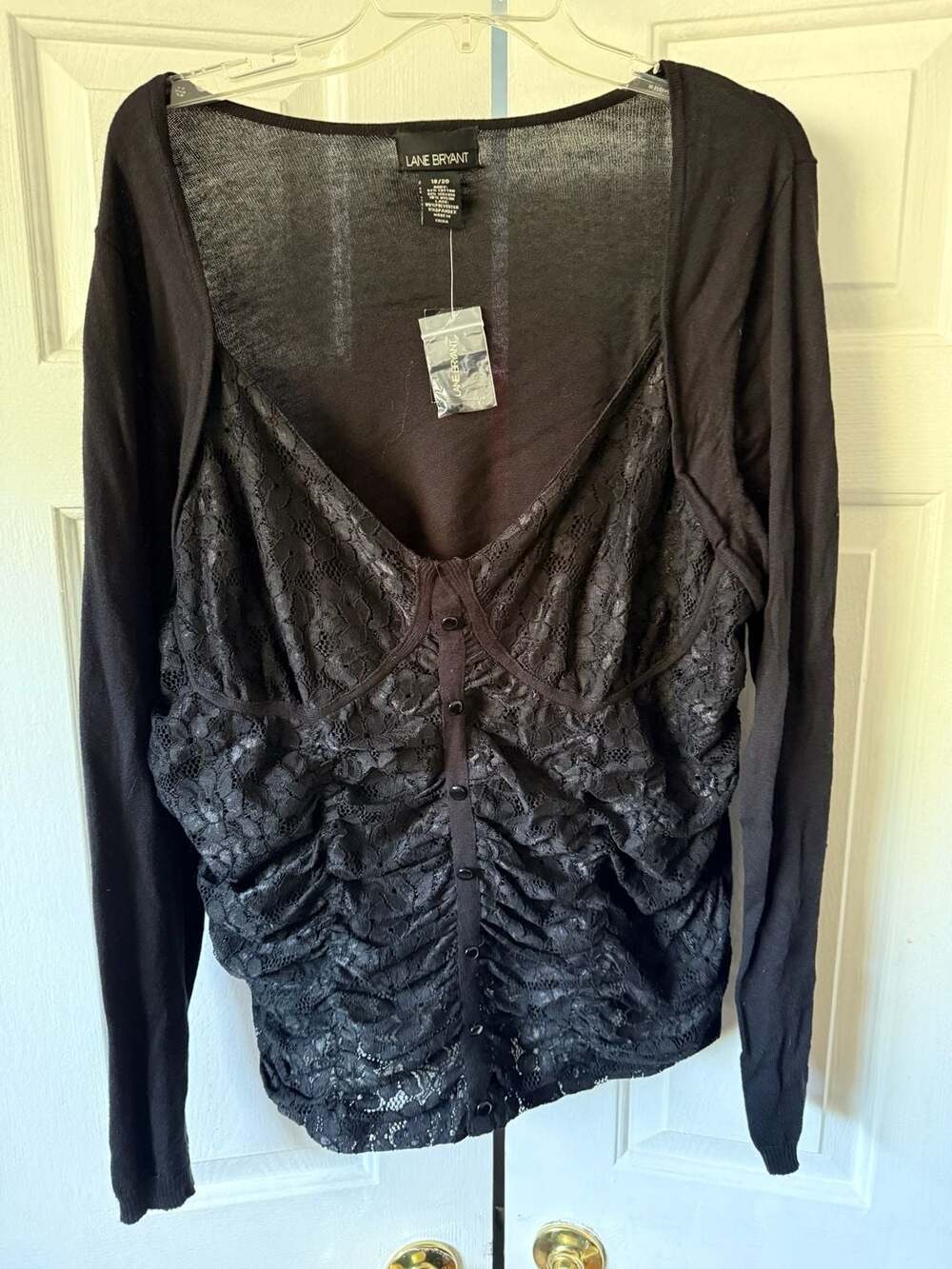 Lane Bryant Black Lace Ruched Button-Front Sexy Top Size 18/20 NWT